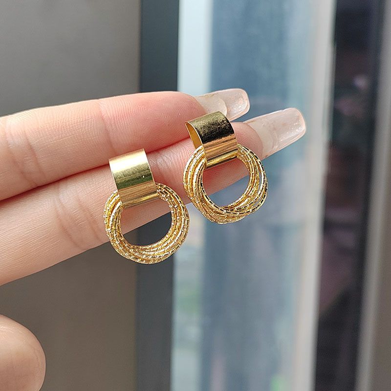 Retro Metal Gold Color Multiple Small Circle Stud Earrings for Women Korean Jewelry Fashion Wedding Party Earrings Jewelry Gift
