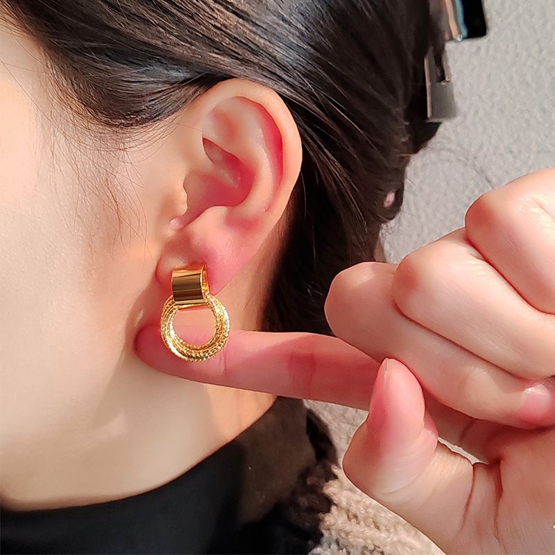 Retro Metal Gold Color Multiple Small Circle Stud Earrings for Women Korean Jewelry Fashion Wedding Party Earrings Jewelry Gift
