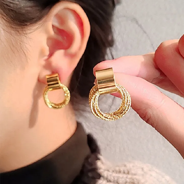 Retro Metal Gold Color Multiple Small Circle Stud Earrings for Women Korean Jewelry Fashion Wedding Party Earrings Jewelry Gift