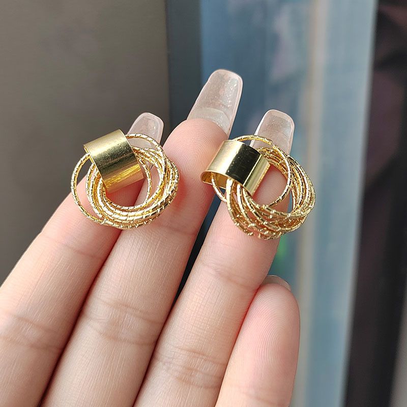 Retro Metal Gold Color Multiple Small Circle Stud Earrings for Women Korean Jewelry Fashion Wedding Party Earrings Jewelry Gift