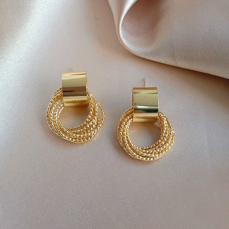 Retro Metal Gold Color Multiple Small Circle Stud Earrings for Women Korean Jewelry Fashion Wedding Party Earrings Jewelry Gift