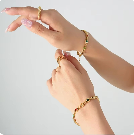 Fashion Colorful Zircon Necklace Bracelet Fashion Niche Fish Eye Stitch Chain Jewelry Set Accessories