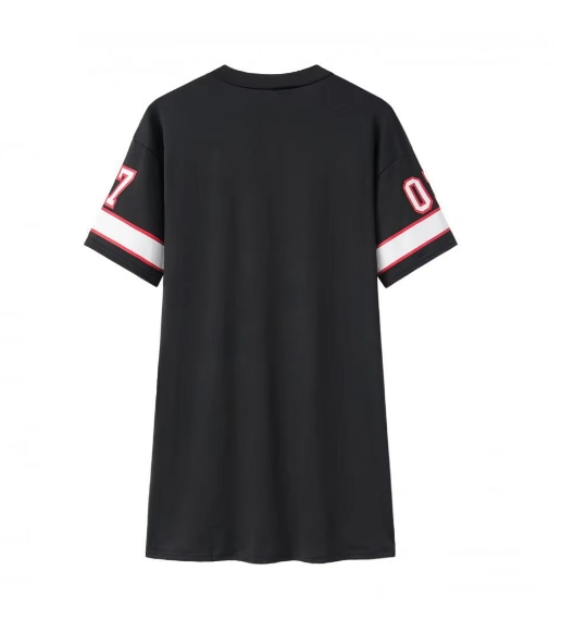 2024 New Fashion V-Neck Queen Letters Print Dress Short Sleeve Basketball Sporty Style  Loose Female Clothing Streetwear