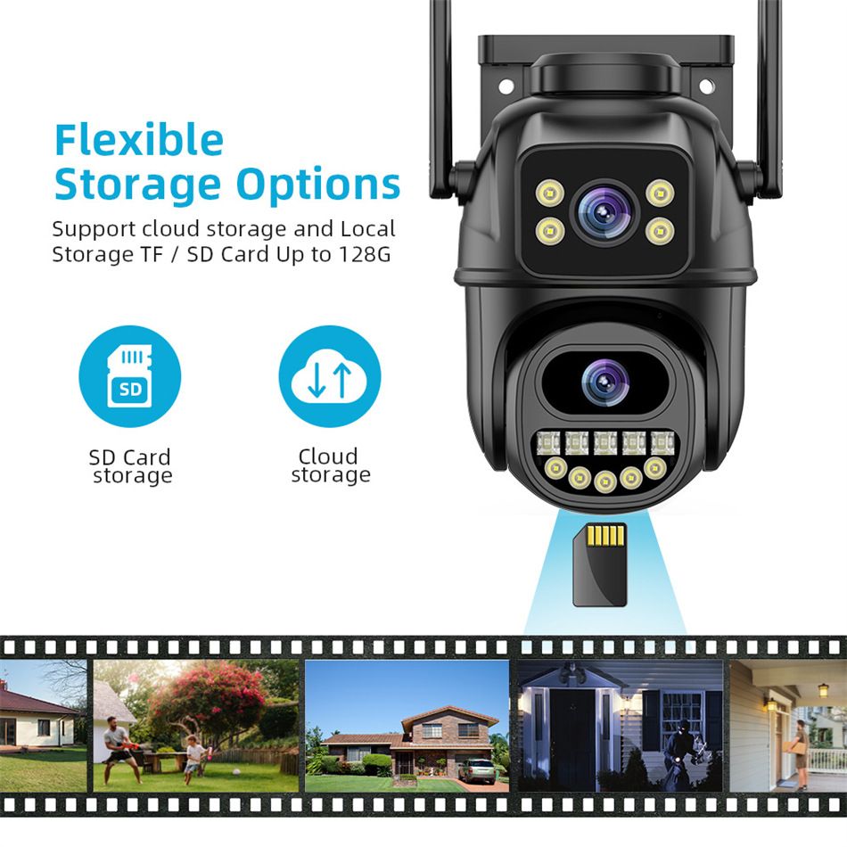 4K 8MP WiFi Surveillance Camera, Dual Lens, 4X Digital Zoom, AI Human Detect, ONVIF, Outdoor Security PTZ IP Cameras