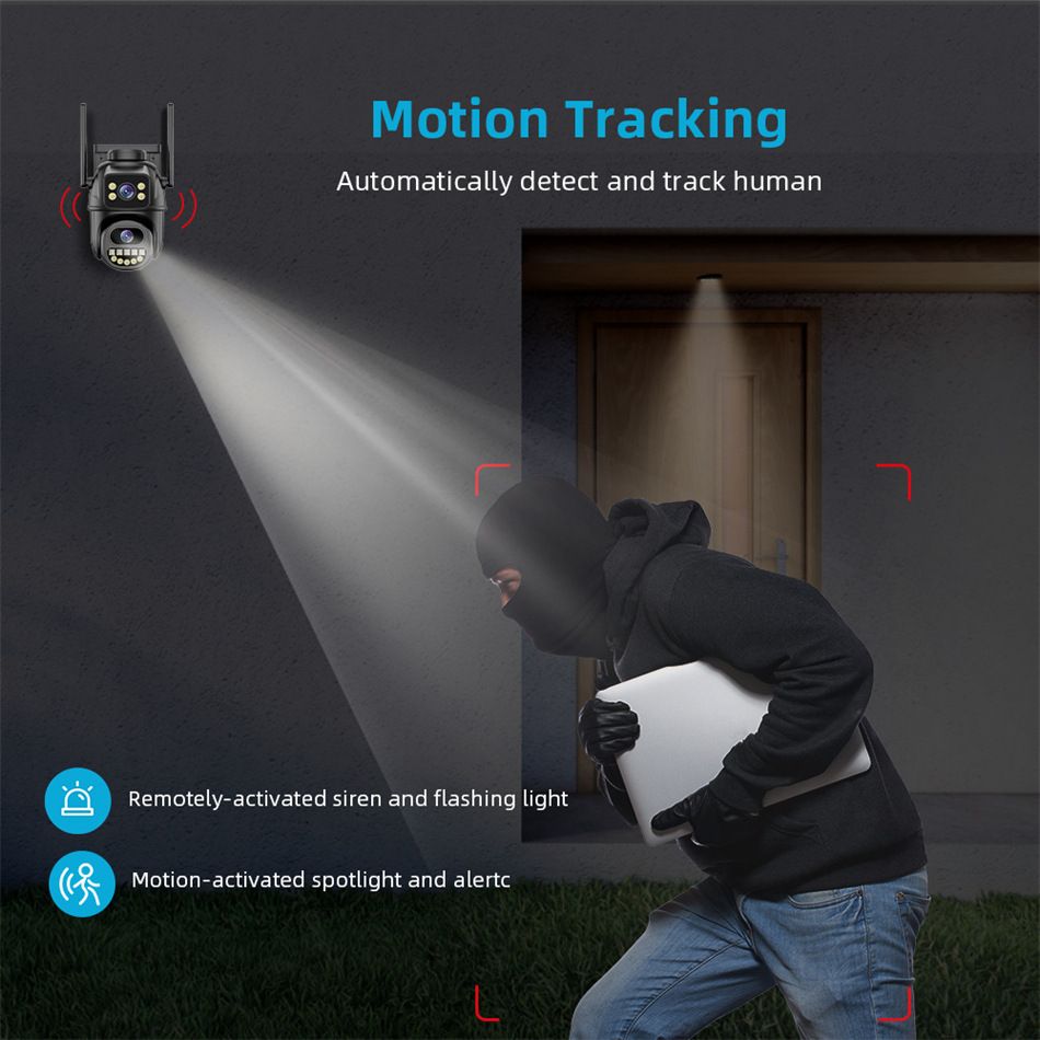 4K 8MP WiFi Surveillance Camera, Dual Lens, 4X Digital Zoom, AI Human Detect, ONVIF, Outdoor Security PTZ IP Cameras