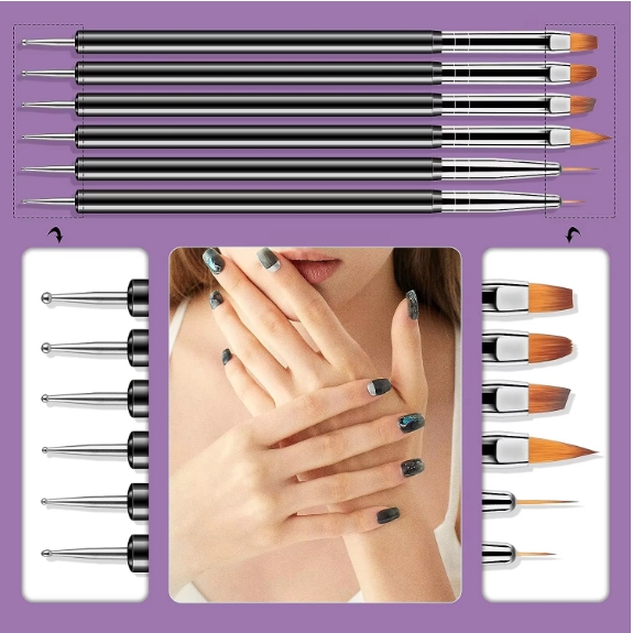 31Pcs Nail Art Brush Design Tip Painting Drawing Carving Dotting Pen FlatFan Liner Acrylic Gel UV Polish Manicure Tools