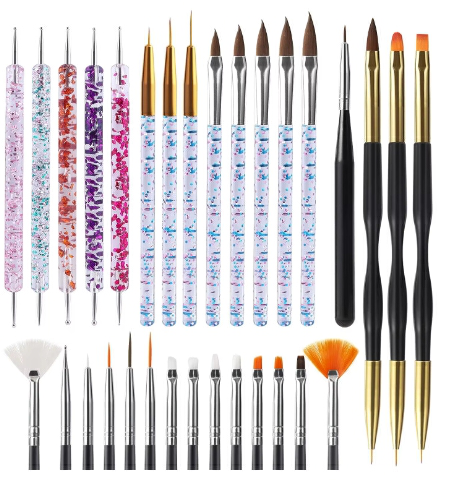 31Pcs Nail Art Brush Design Tip Painting Drawing Carving Dotting Pen FlatFan Liner Acrylic Gel UV Polish Manicure Tools