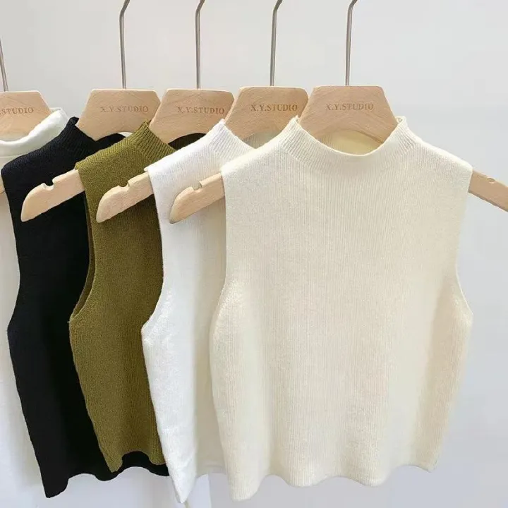 Women Knitted Tank Top Summer Fall Slim Sweater Short Sleeveless Solid Spring Autumn Sweaters Pullovers 2025