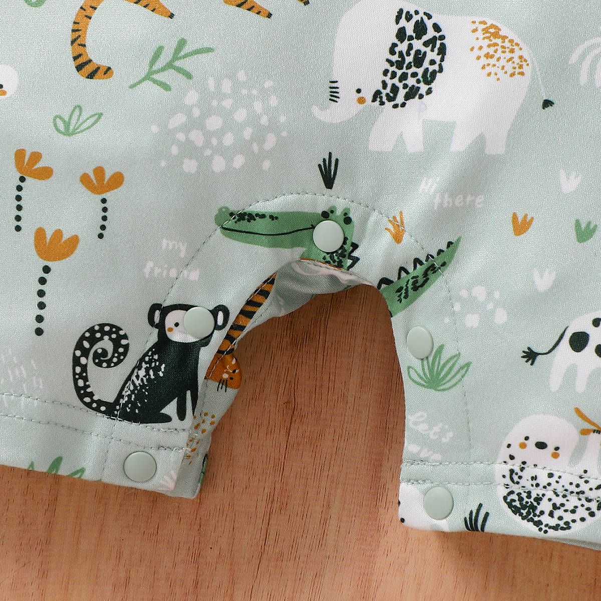 IURNXB Adorable Infant Zoo Animal Print Romper for Boy Newborn Baby Faux Two-Piece Bodysuit with Short Sleeves Casual Play Wear
