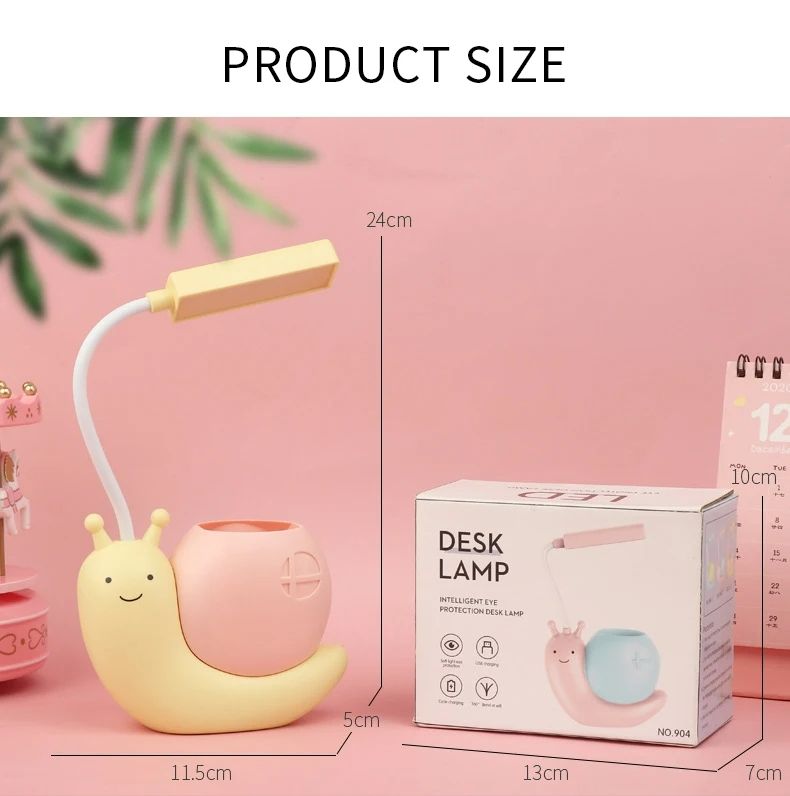 Cartoon Table Lamp Cute Snail Night Light USB Rechargeable LED Table Light Child Eye Protection Desk Lamp Reading Lamp With Pen