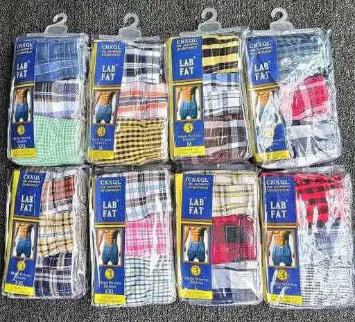 Generic 3Pcs Finest Quality Pure Cotton Checked Men's Boxers Very Comfortable Plaid Men Underwear