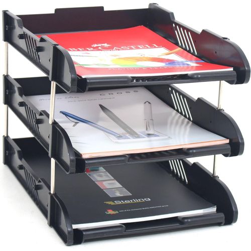 Stackable 3 Tier Office Filing Trays A4 Document Desk Riser Letter Paper Storage Organiser Magazine Rack Storage