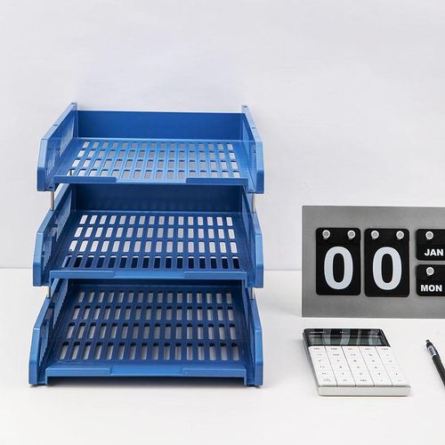 Stackable 3 Tier Office Filling Trays A4 Document Desk Riser Letter Paper Storage Organiser