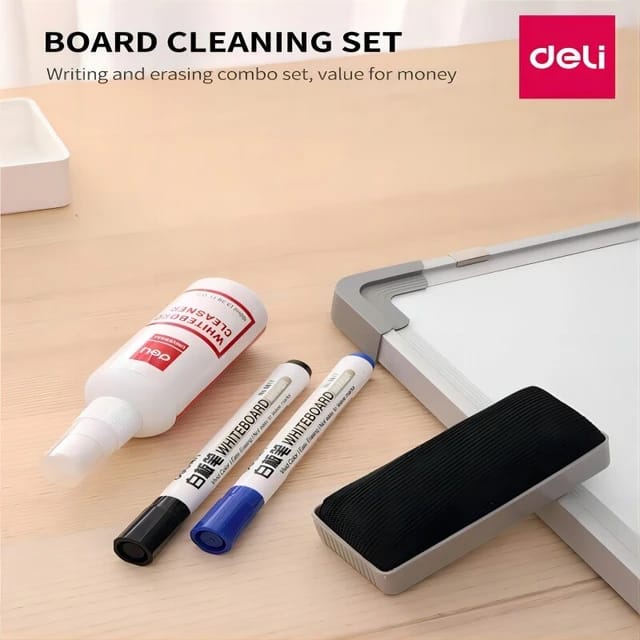 Deli 4-piece Blue Board Cleaning Set Large Capacity White Board Handwriting Cleaning Agent Combination Set Teaching Equipment.