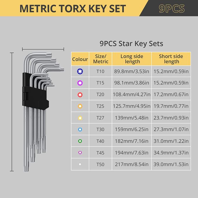 Torx Allen Key Wrench Set With Hole T10-T50 9PCs