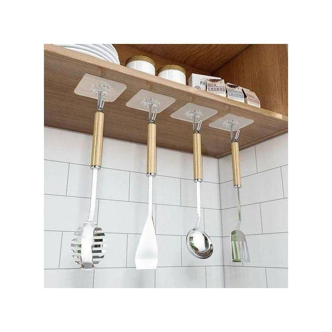 10 Pcs Transparent Stainless Steel Strong Self Adhesive Hooks Key Storage Hanger Kitchen Hooks Bathroom Hooks Door Wall Hooks