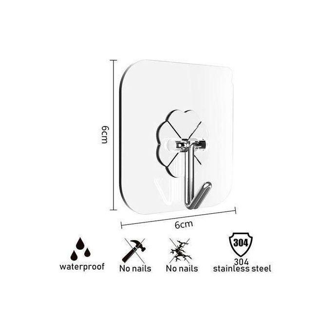 10 Pcs Transparent Stainless Steel Strong Self Adhesive Hooks Key Storage Hanger Kitchen Hooks Bathroom Hooks Door Wall Hooks