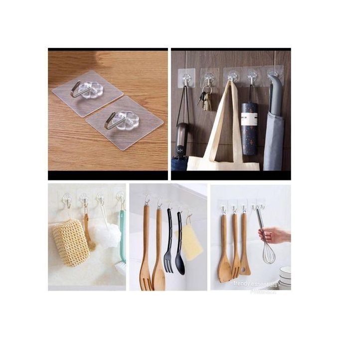 10 Pcs Transparent Stainless Steel Strong Self Adhesive Hooks Key Storage Hanger Kitchen Hooks Bathroom Hooks Door Wall Hooks