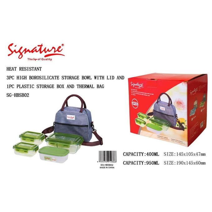 3PCs Glass Lunch Box + 1 Storage Box with Thermal Bag