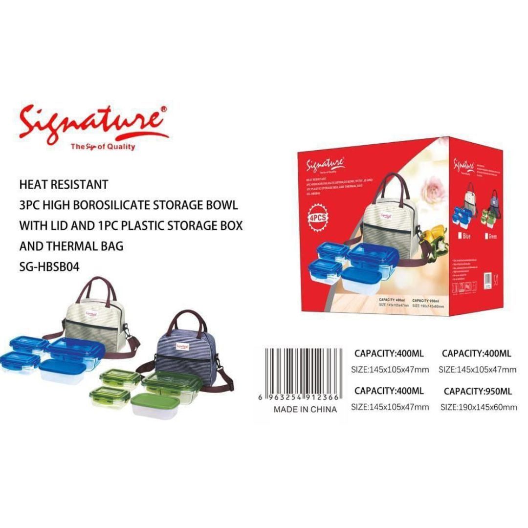 3PCs Glass Lunch Box + 1 Storage Box with Thermal Bag