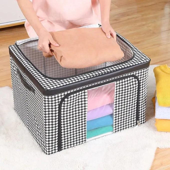 Checked Multipurpose Duvet/Closet Foldable Organizer with Steel Frames