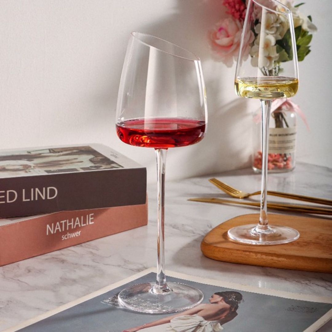 350ML 2pc (Pair) Slanted Medium Capacity  Crystal Wine Glass