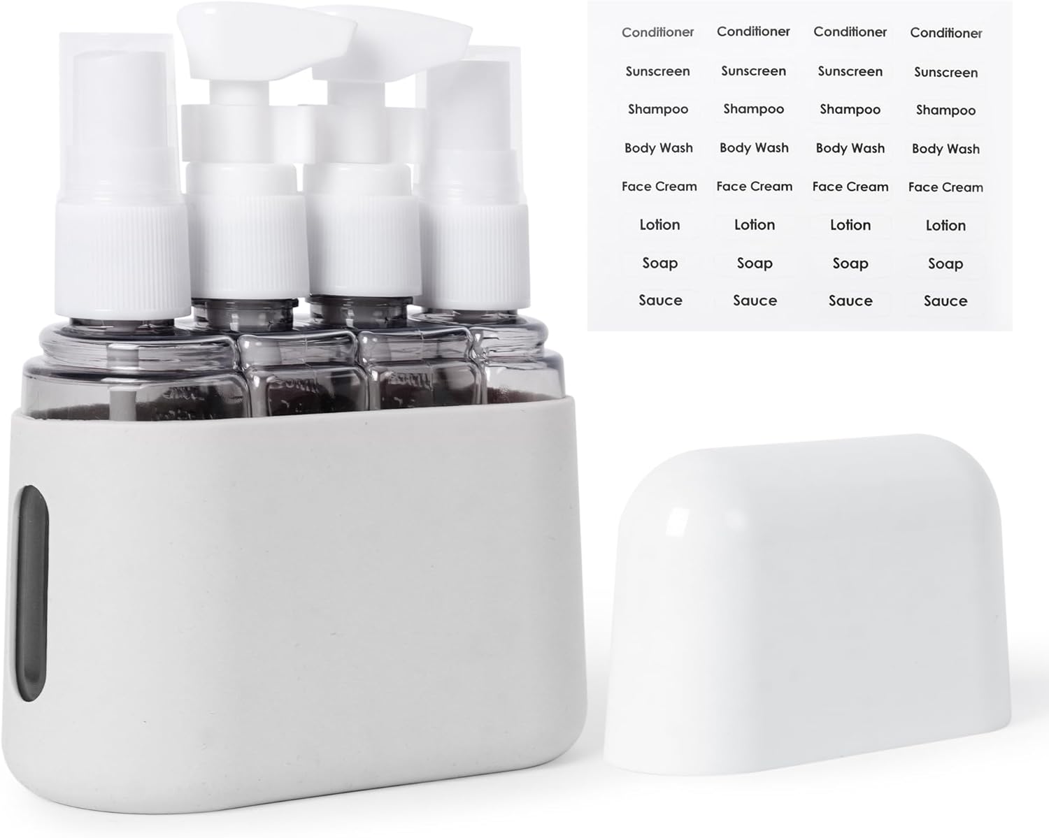 4 in1 50ml Travel Bottle set With Labels and Storage Box for Shampoo/Spray/ Lotion/ Sunscreen