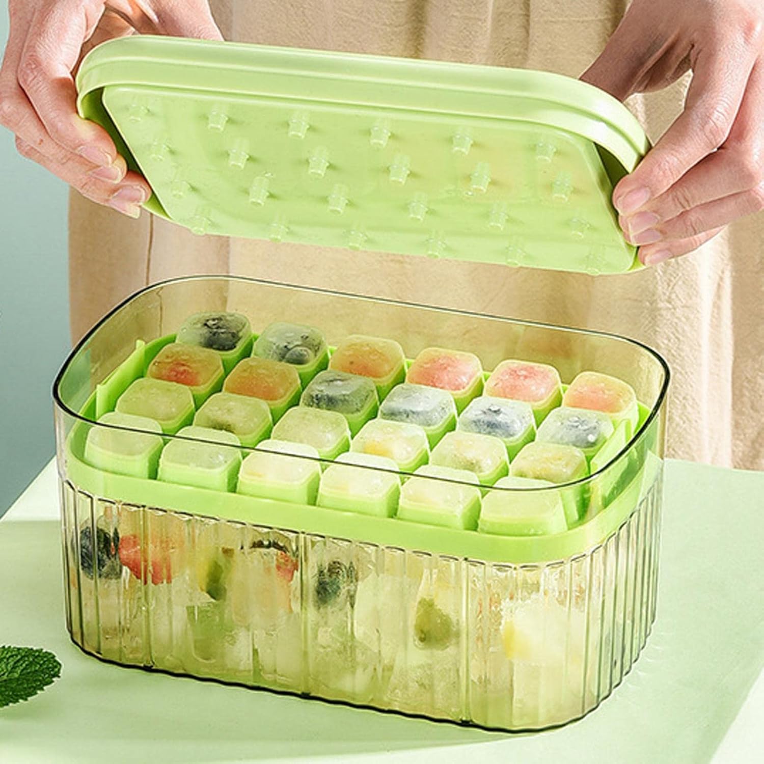 48 Grid Multilayer Ice Cube/Maker Tray/Box With  Top Press Cover and Shovel for Drinks/Cocktails/Whisky