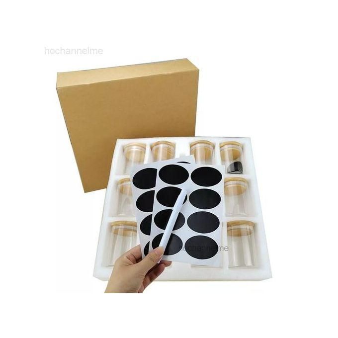 12PCs Glass Spice Container set with Bamboo Lids with Sticker Labels and Pen