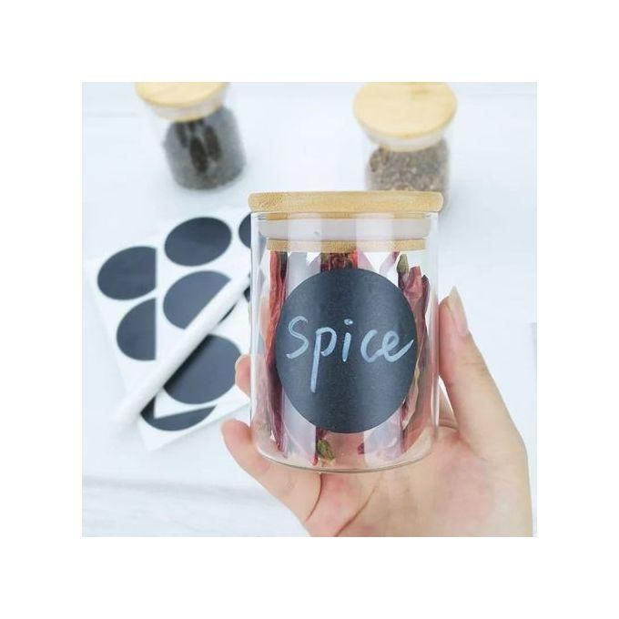 12PCs Glass Spice Container set with Bamboo Lids with Sticker Labels and Pen