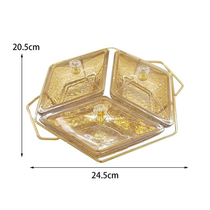 Nuts and Candy 3 Diamond Shaped Acrylic Dish With Metallic Frame