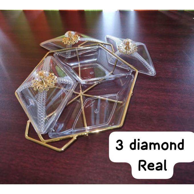 Nuts and Candy 3 Diamond Shaped Acrylic Dish With Metallic Frame