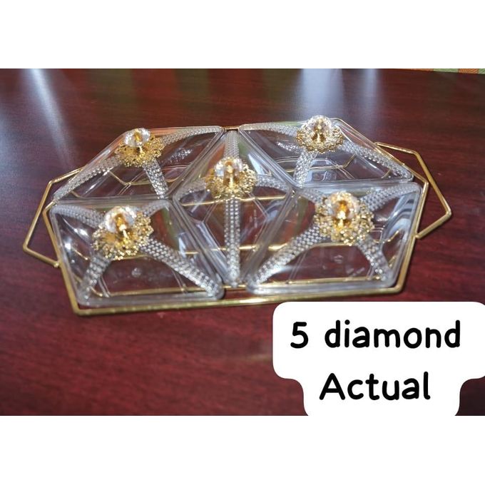 Candy and Nuts 5 Diamonds Shaped Acrylic Dish With Metallic Frame