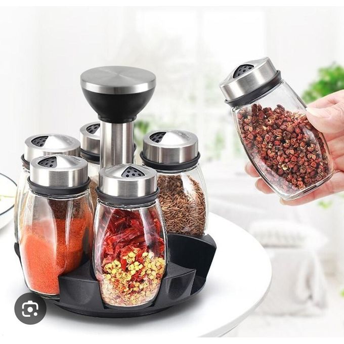 7-Piece Rotating Spice Rack Set – 6×100ml Spice Jars with Stand