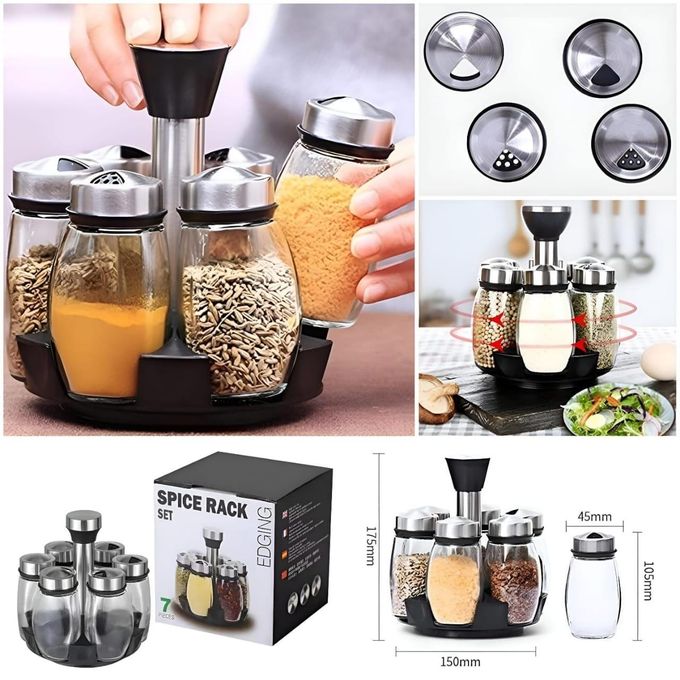 7-Piece Rotating Spice Rack Set – 6×100ml Spice Jars with Stand
