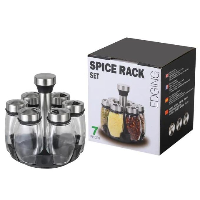 7-Piece Rotating Spice Rack Set – 6×100ml Spice Jars with Stand