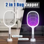 Electric Mosquito Swatter Stand Swatter Manual+ Automatic Blue Light USB Racket.