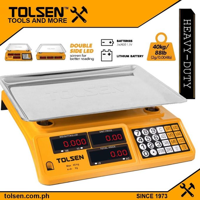 Tolsen Weighing Scale Commercial 40kg Electronic Price Computing Digital Weighing Scale Double Display