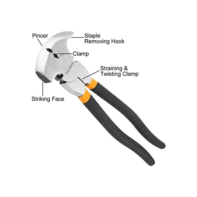 Tolsen Fencing Plier 10'' With Hammer Head Heavy Duty Fence Pliers With Wire Cutters, Nail Hammer & Staple Remover