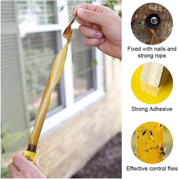 Fly Trap Sticky Tapes for Flying Insects Fly Catcher Ribbon Fly Paper Strips Fly Bait