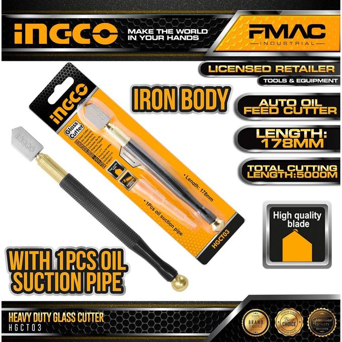 Ingco Glass Cutter with Oil Suction Pipe Heavy Duty Premium Durable Quality Oil Glass Cutter