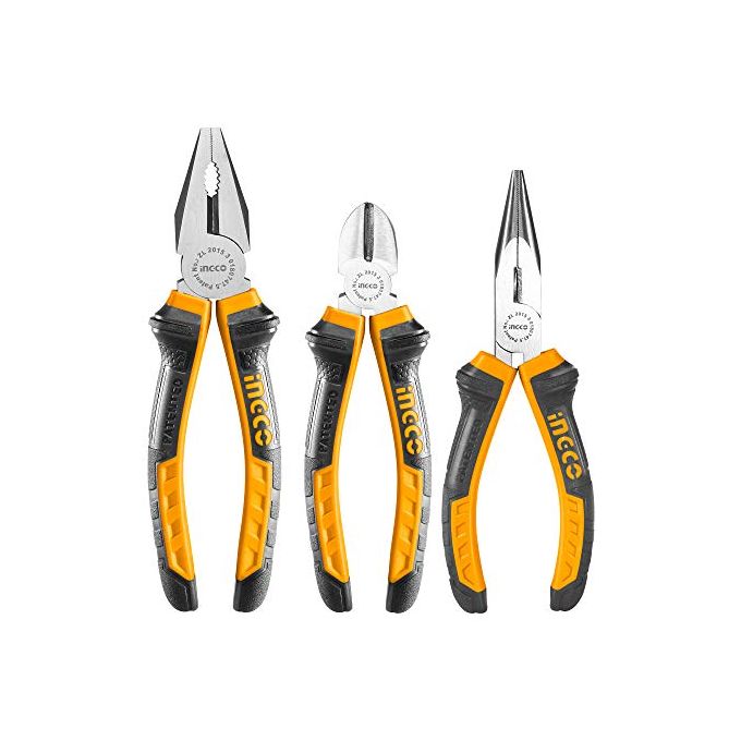 Ingco Pliers Set 3Pcs - Combination Pliers, Diagonal Pliers, Long Nose Pliers PREMIUM