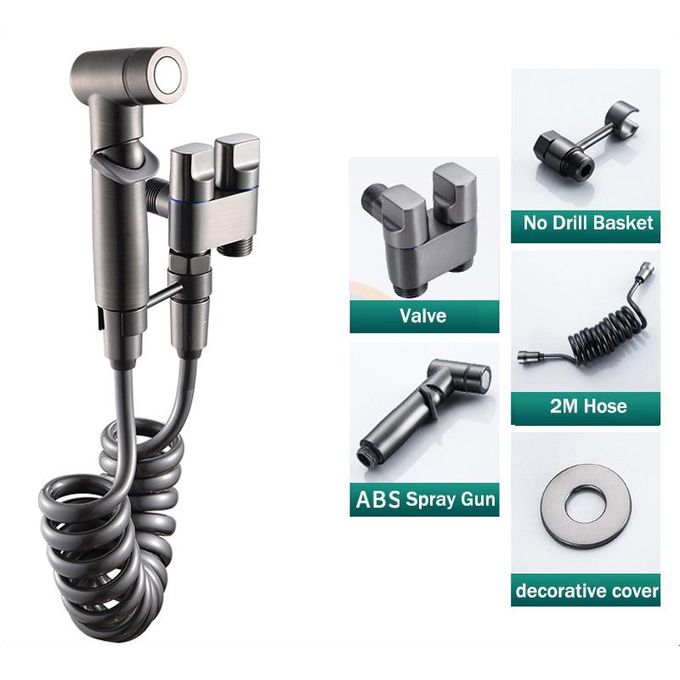 Black Arabic Shower with Spiral Pipe Elegant Angle Valve Bidet Spray Shower Shattaf T - junction 3 Way Connector