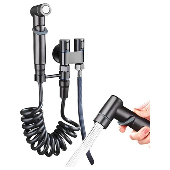 Black Arabic Shower with Spiral Pipe Elegant Angle Valve Bidet Spray Shower Shattaf T - junction 3 Way Connector
