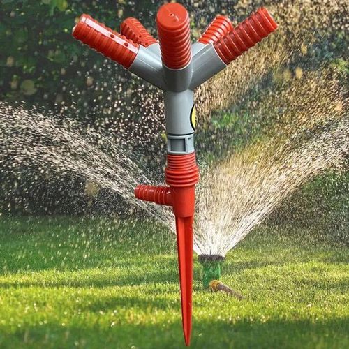Sprinkler 5-Head Lawn Water Sprinkler Rotary Garden Spray Nozzle Flow Drip Irrigation - Five Arm Rotating Sprinkler with Spike Stand