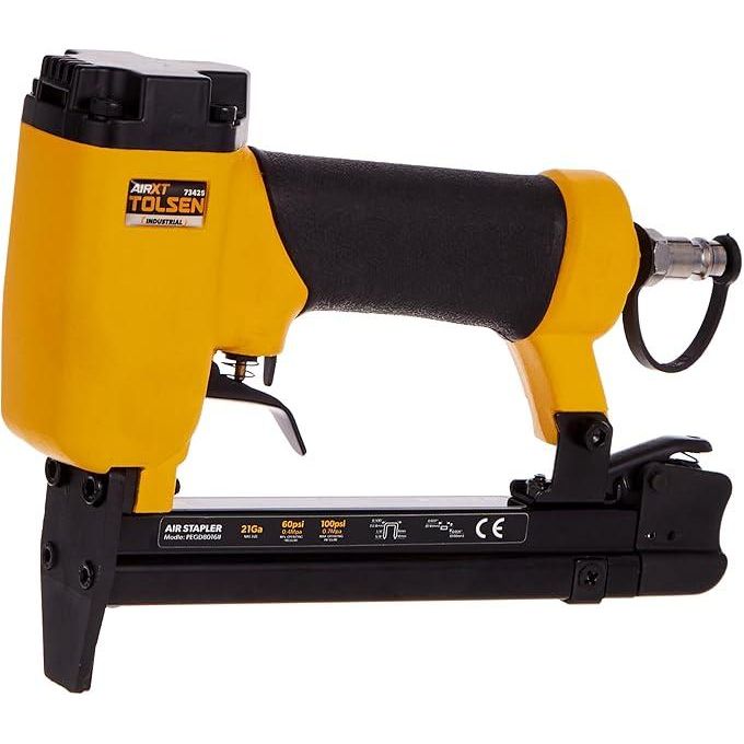 Tolsen Air Stapler 21 Gauge Pneumatic Staple Gun Uses Crown Staples 21Ga Air Compressor Stapler Professional Heavy Duty Stapler For Wood, Upholstery, Carpet, Wire Fencing