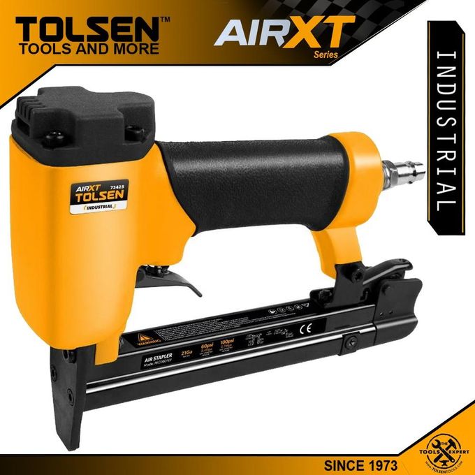 Tolsen Air Stapler 21 Gauge Pneumatic Staple Gun Uses Crown Staples 21Ga Air Compressor Stapler Professional Heavy Duty Stapler For Wood, Upholstery, Carpet, Wire Fencing