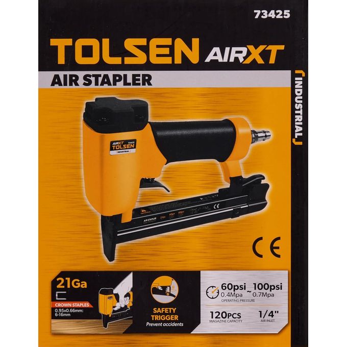 Tolsen Air Stapler 21 Gauge Pneumatic Staple Gun Uses Crown Staples 21Ga Air Compressor Stapler Professional Heavy Duty Stapler For Wood, Upholstery, Carpet, Wire Fencing