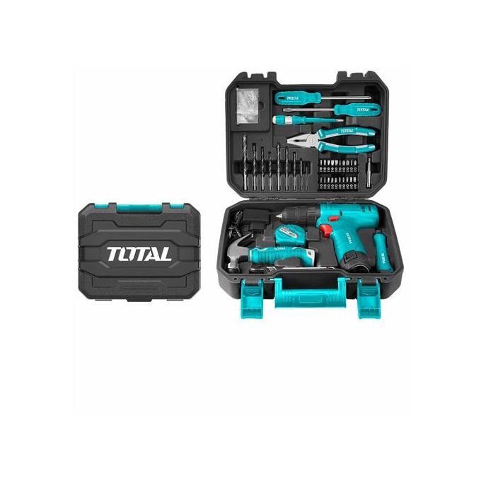 TOTAL Cordless Drill 81 PCS Tool Set Household Tool Set Screwdriver Hammer Drill Bits