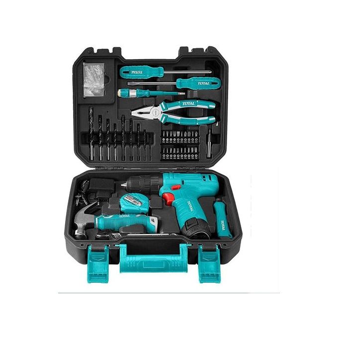TOTAL Cordless Drill 81 PCS Tool Set Household Tool Set Screwdriver Hammer Drill Bits